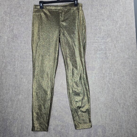 Hue Gold Metallic Leggings Womens L Polyester Spandex - Picture 1 of 6